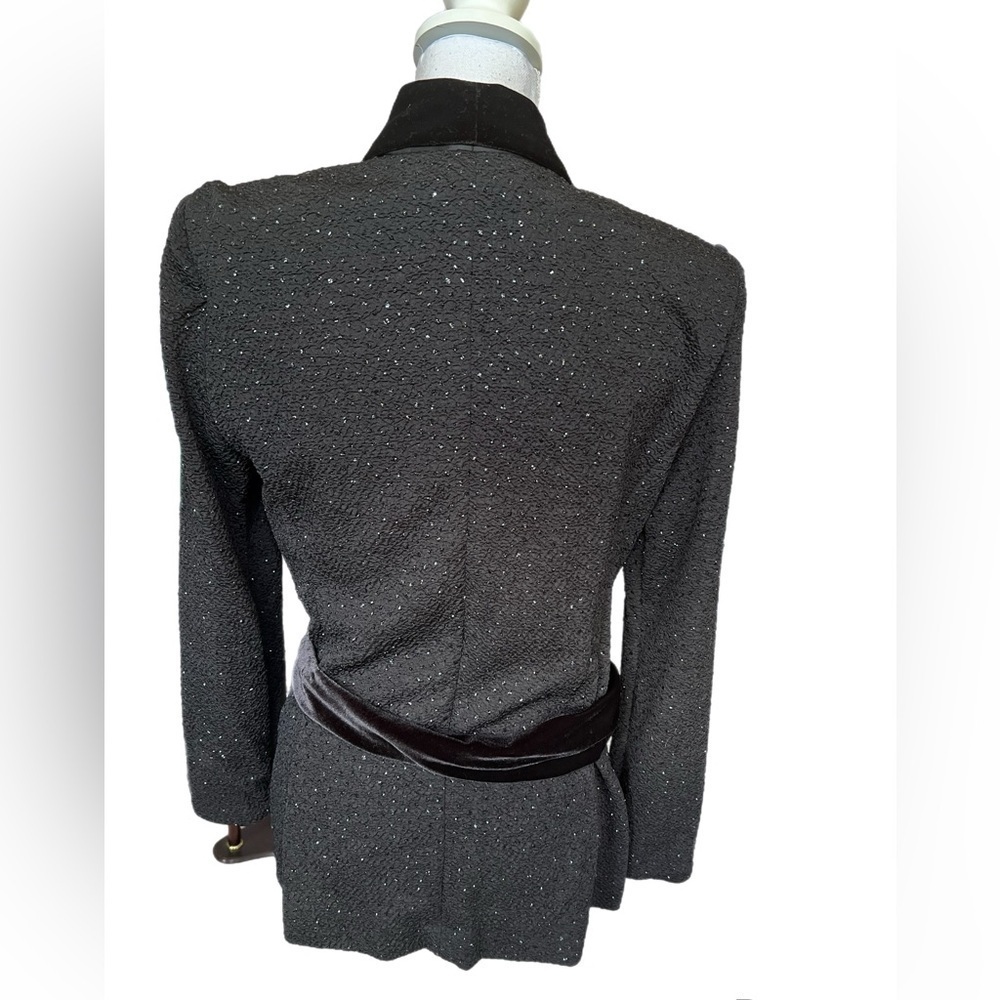 Jessica Howard Long Sleeve Black Sparkly Top With Velvet Collar/belt Size 8 - Picture 4 of 5